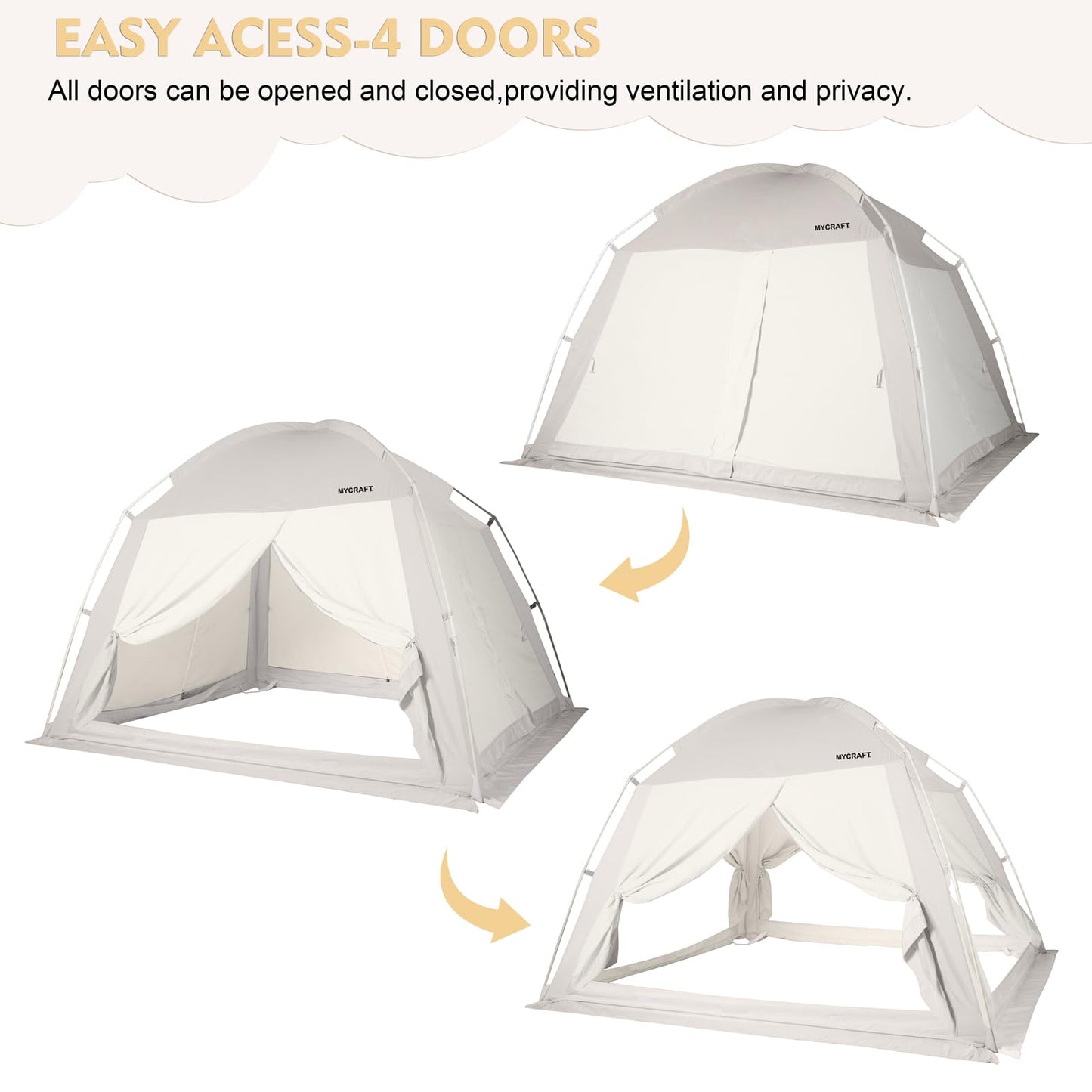 Full Size Bed Tents Canopy Bed–Privacy Dream Tent for Cozy Indoor Sleeping, Light-Reducing,and Breathable, with 4 Doors Floor Tent Bed