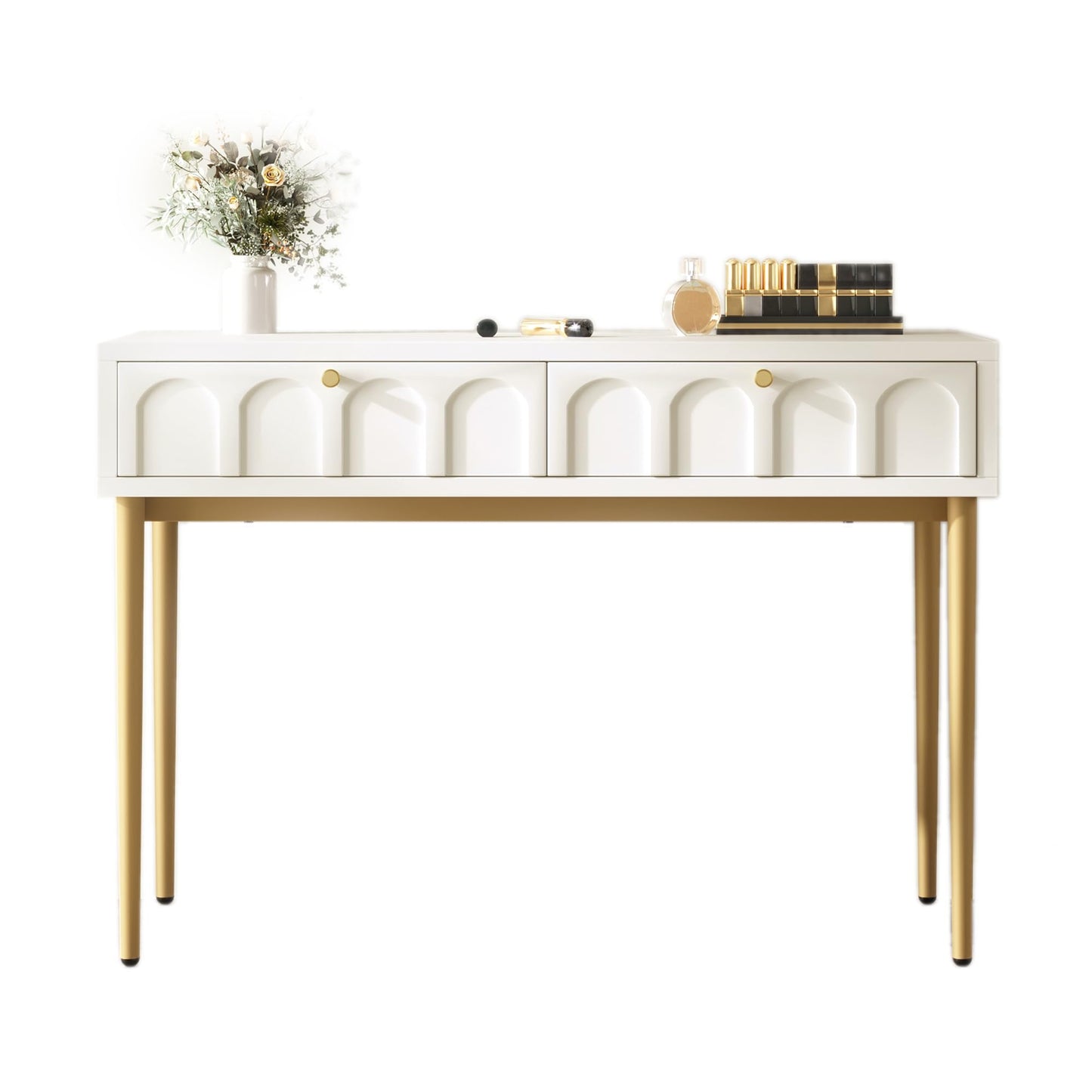MATONELL Modern Style Double Drawer Dressing Table - Combining Wood & Metal Legs - Spacious Storage, Durable - Suitable for Bedroom, Living & Office - Multi-Purpose Use