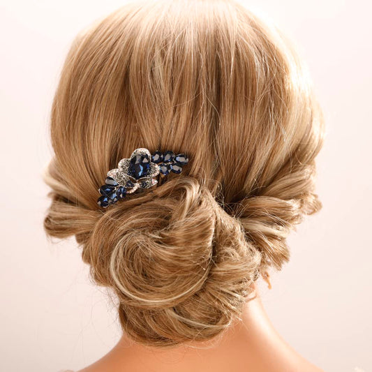 Aimimier Flower Crystal Styling Hair Combs Dainty Rhinestone Twist Combs Alloy Hair Pieces Hair Accessories for Women and Girls(Blue)