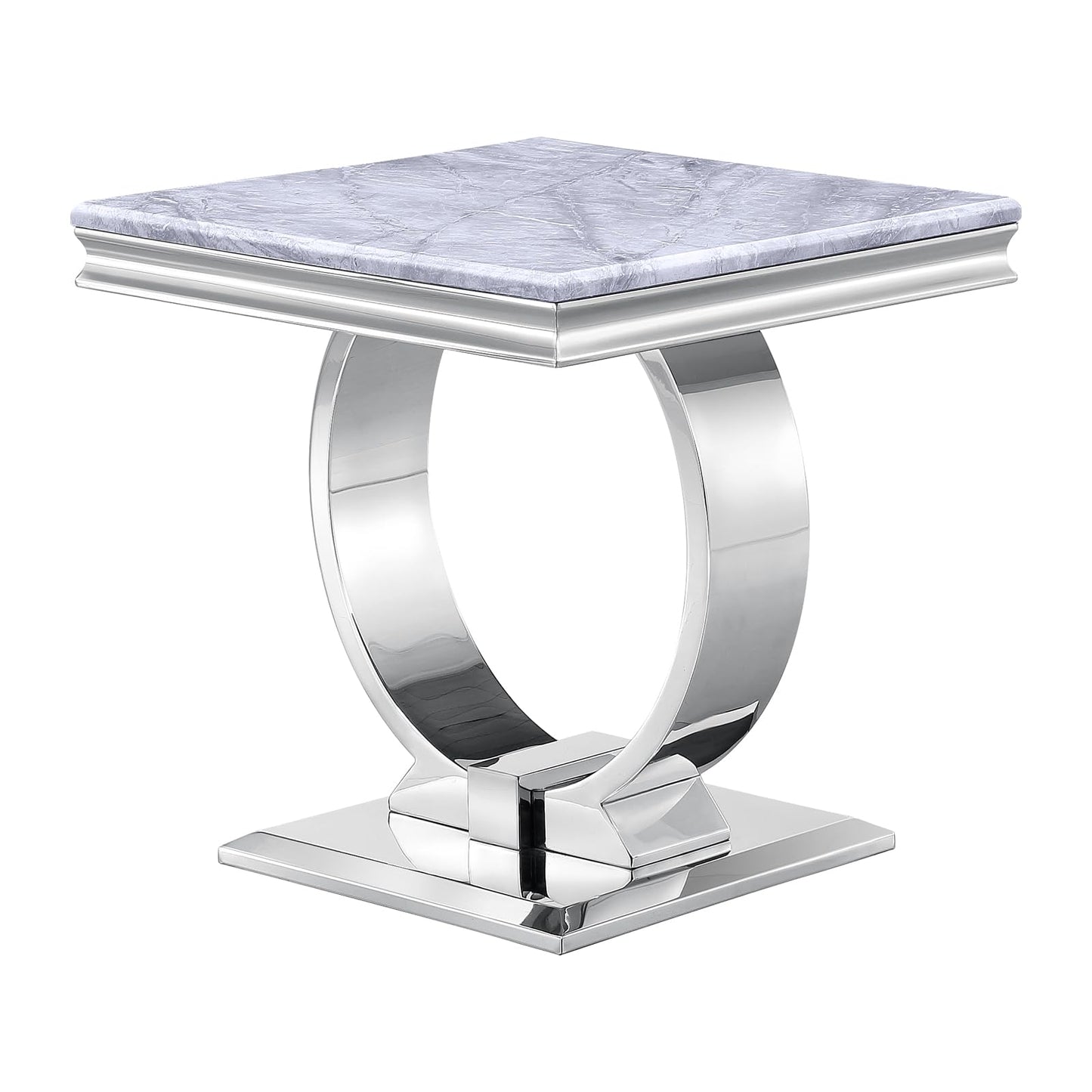 Asday Silver End Table, 22" Modern Glam Grey Square Side Table with Mirrored Stainless Steel U-Base for Living Room