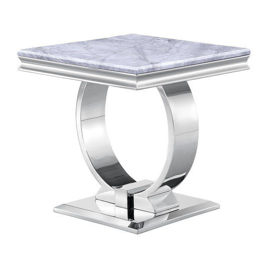 Asday Silver End Table, 22" Modern Glam Grey Square Side Table with Mirrored Stainless Steel U-Base for Living Room