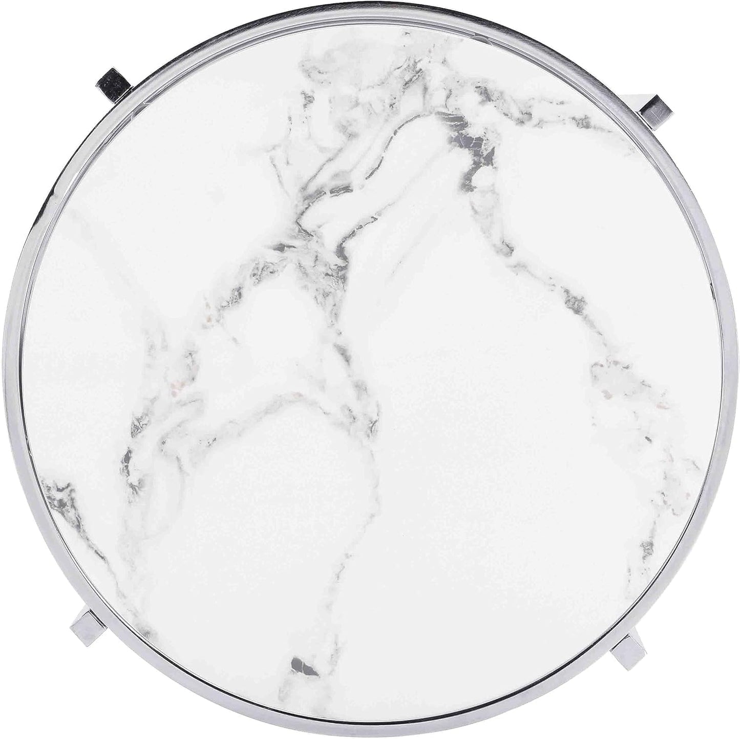 KUVADAZ Sintered Stone Coffee Table with Silver Chrome Metal Base, Round Coffee Table Modern Center Tables Circle Living Room Cocktail Tables for Home Office, White