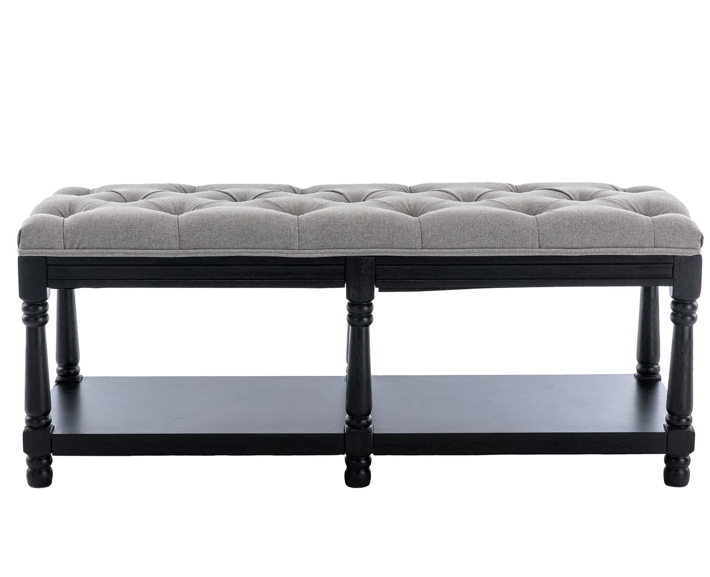 Kmax Storage Entryway Bench Tufted Shoe Rack Bench Black Wood Window Bench for Hallway Entrance Bedroom Corner, Grey