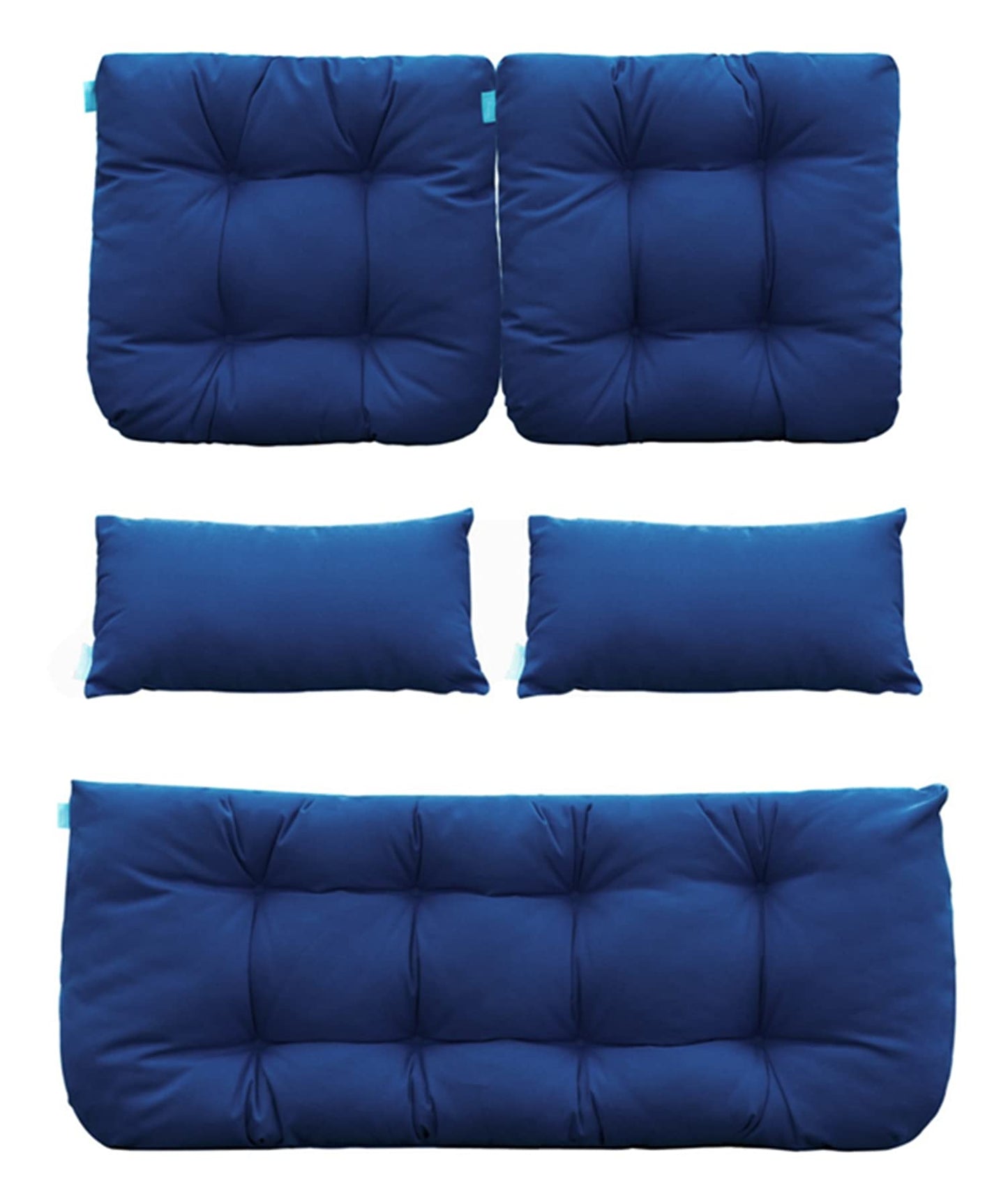 QILLOWAY Outdoor Patio Wicker Seat Cushions Group Loveseat/Two U-Shape/Two Lumbar Pillows for Patio Furniture,Wicker Loveseat,Bench,Porch,Settee of 5 (Navy Blue)