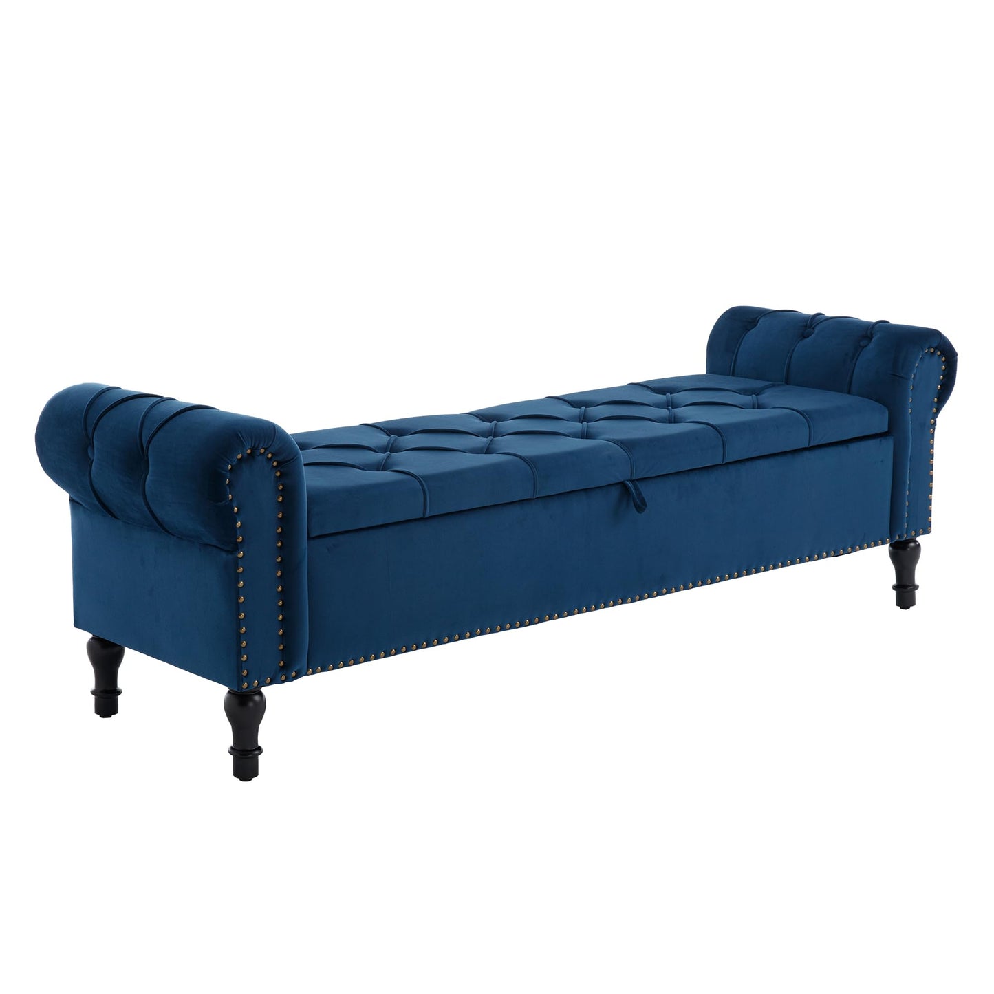 HOMYKA Velvet Storage Bench 67 Inch Upholstered Tufted Ottoman Bench with Arms Large Storage Space King Size End of Bed Bench for Bedroom Living Room Entryway Navy Blue