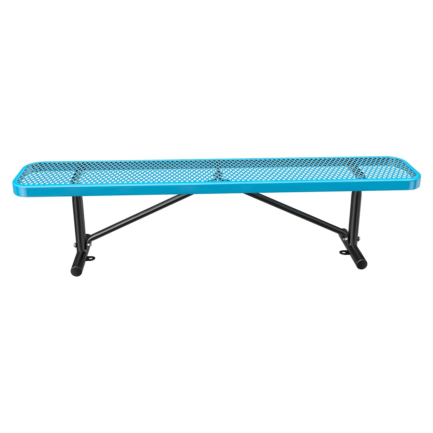 Thermoplastic Coated Iron Park Bench for Outside, Heavy Duty Metal Garden Bench, Expanded Commercial Grade Seating for Shopping Malls, Lawn Yard Porch Entryway (Blue Without Backrest, 48IN)