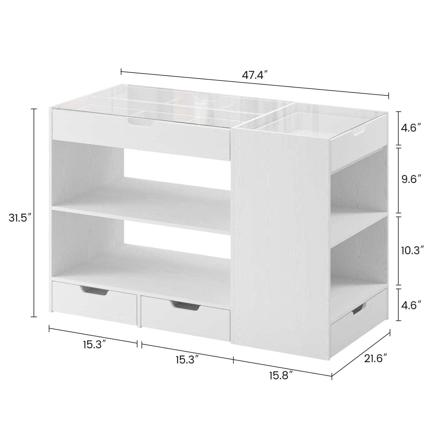 ANCTOR Closet Island, Bedroom Wardrobe Armoire with 8 Drawers and 2 Shelves, Dresser with Glass Top Display, Walk-in Closet Island Jewelry Dresser for Bedroom, Cloakroom, White