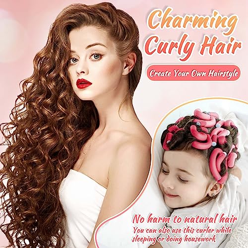 Selizo 30Pcs 9.45"x0.55" Flexible Hair Rollers, Foam Curlers for Short, Medium and Long Hair, No Heat Curlers, Hair Rods - Pink(Diameter 0.55')