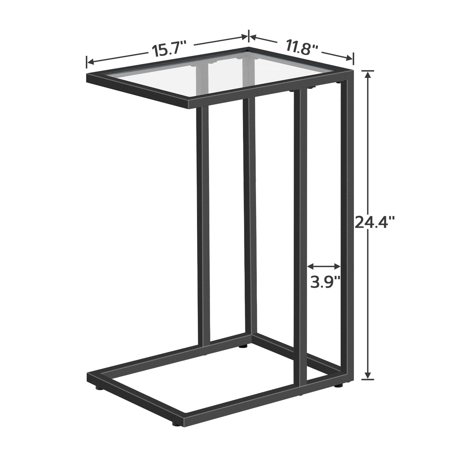 HOOBRO C Shaped End Table, Tempered Glass Snack Side Table with Metal Frame, TV Tray Table for Small Space, Sofa Couch and Bed, Modern Style, Black BK03SF01