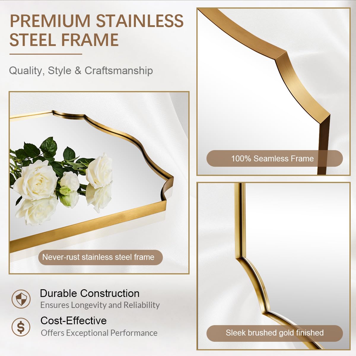 ANDY STAR Gold Vanity Mirror, Brushed Gold Mirror for Bathroom, 22x30 Irregular Wall Mirror, Asymmetrical Mirror in Stainless Steel Metal Frame Wall Mount for Bathroom, Bedroom, Living Room, Mantel