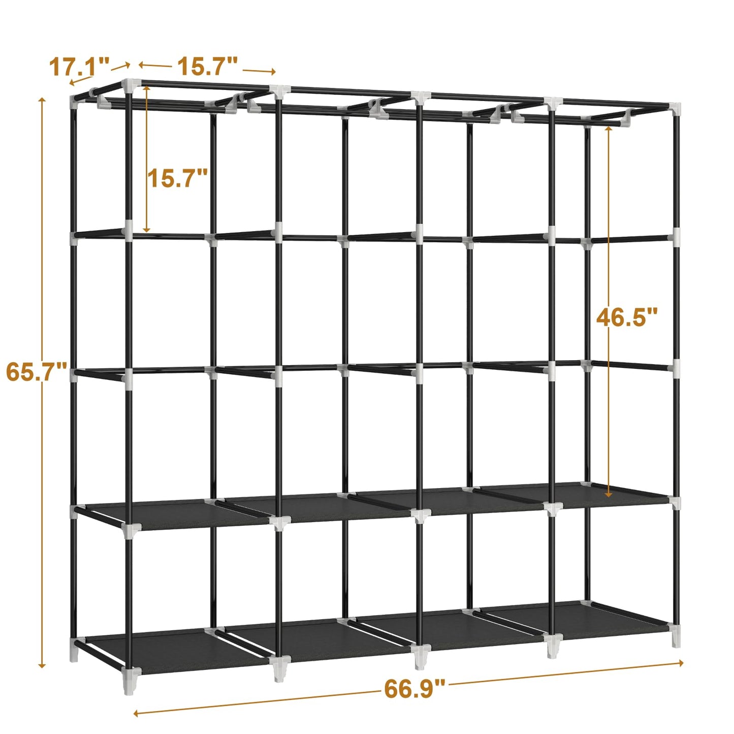 MOGELAFOO 67 Inch Portable Closet Wardrobe for Hanging Clothes, Wardrobe Closet with Cover, 4 Hanging Rods and Side Pockets, 8 Storage Shelves, Large Clothes Organizer for Bedroom, Living Room, Black
