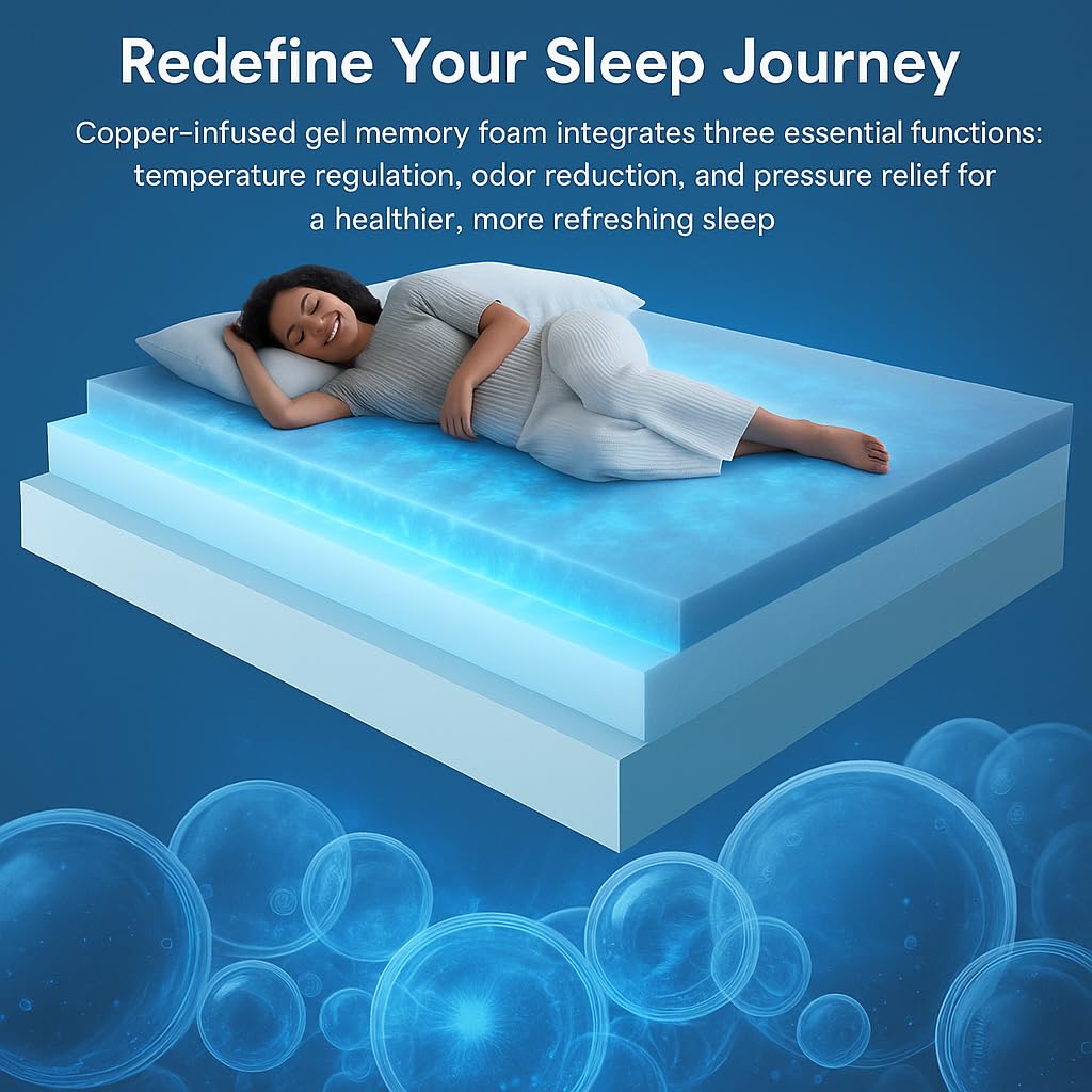 BedsPick 12 Inch Queen Mattress, Copper Gel Cooling Memory Foam Mattress, 2-in-1 Detachable Design, Pressure Relief, Made in USA, Medium Feel, CertiPUR-US Certified