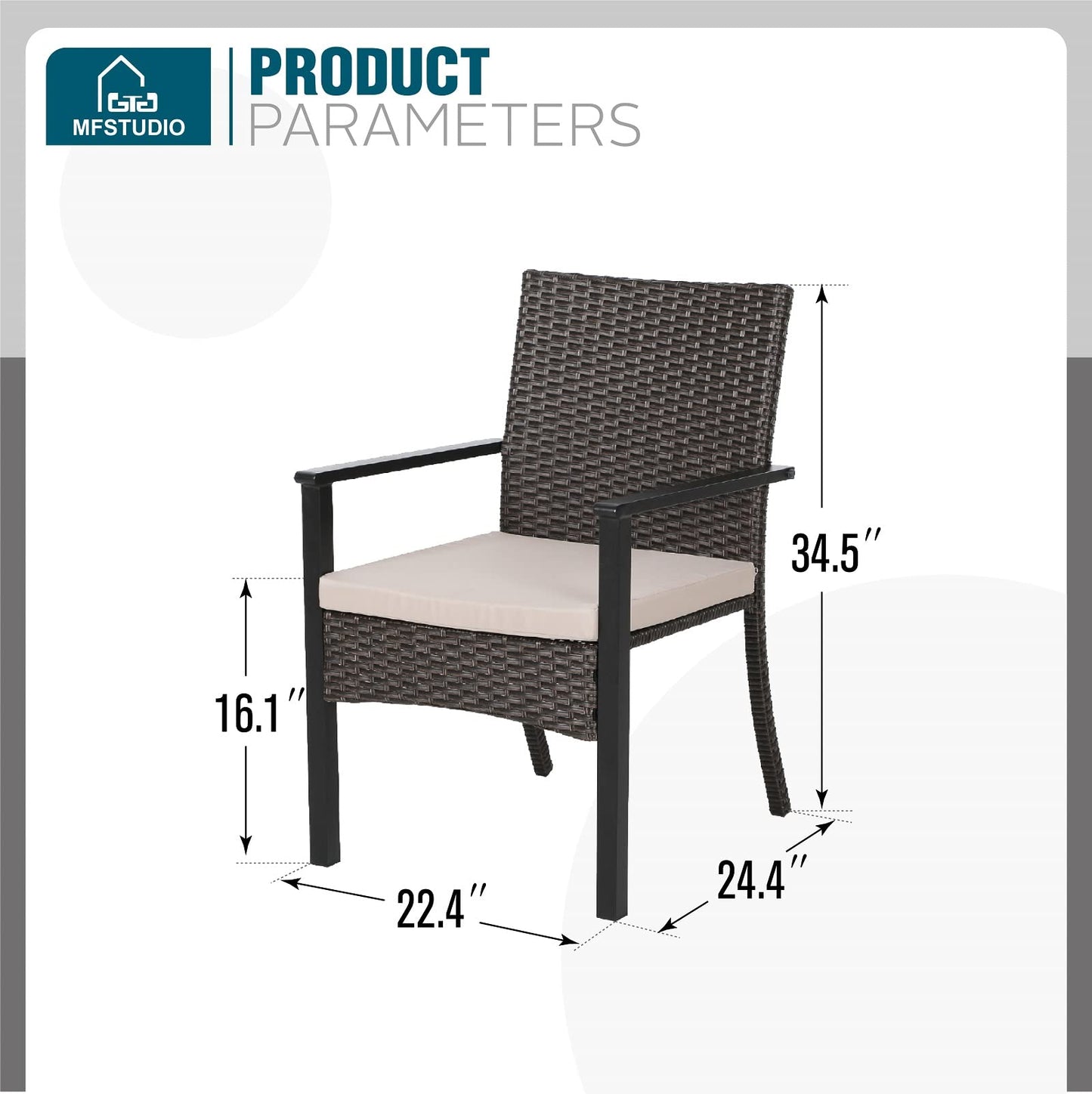 MFSTUDIO Wicker Patio Dining Chairs Set of 4, Rattan Outdoor Furniture Chairs with Cushions, Outdoor Wicker Patio Chair Set of 4 for Table, Porch, Backyard
