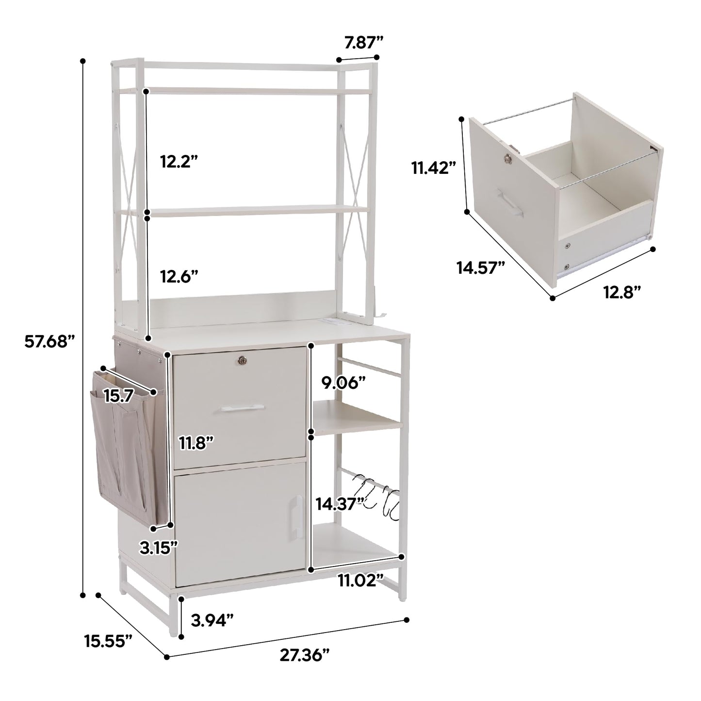 Zethvax Vertical File Cabinet,Filing Cabinet with Shelves,Charging Station,Hanging Pouch and Hooks,Vertical Filing Cabinet Fits Letter/A4/Legal Size (White)