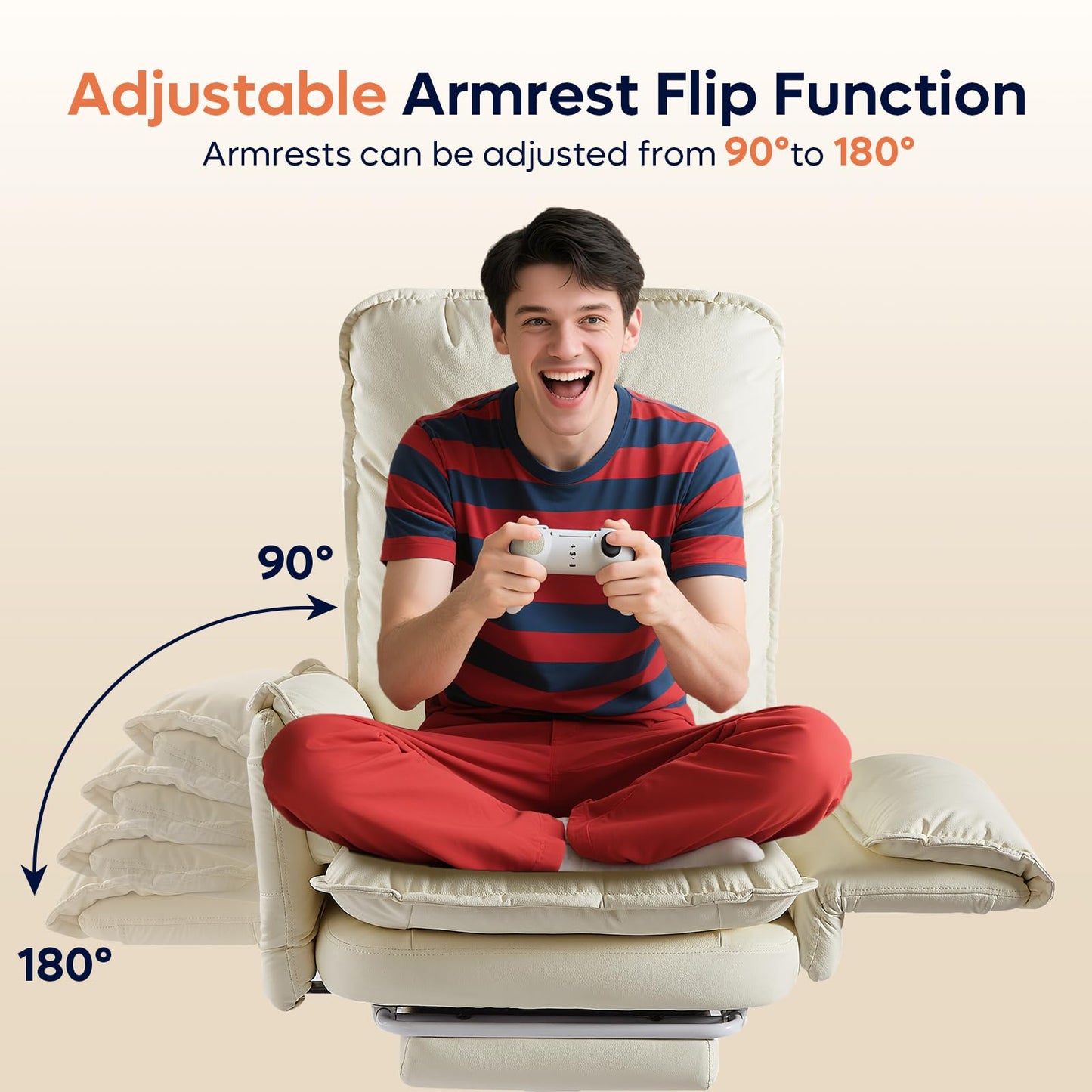 Bestier Criss Cross Chair with Footrest, High Back Cross Legged Office Chair with Flip-up Arms & Wide Seat, 135° Reclining Executive Ergonomic Computer for Working Gaming(Beige, PU Leather)