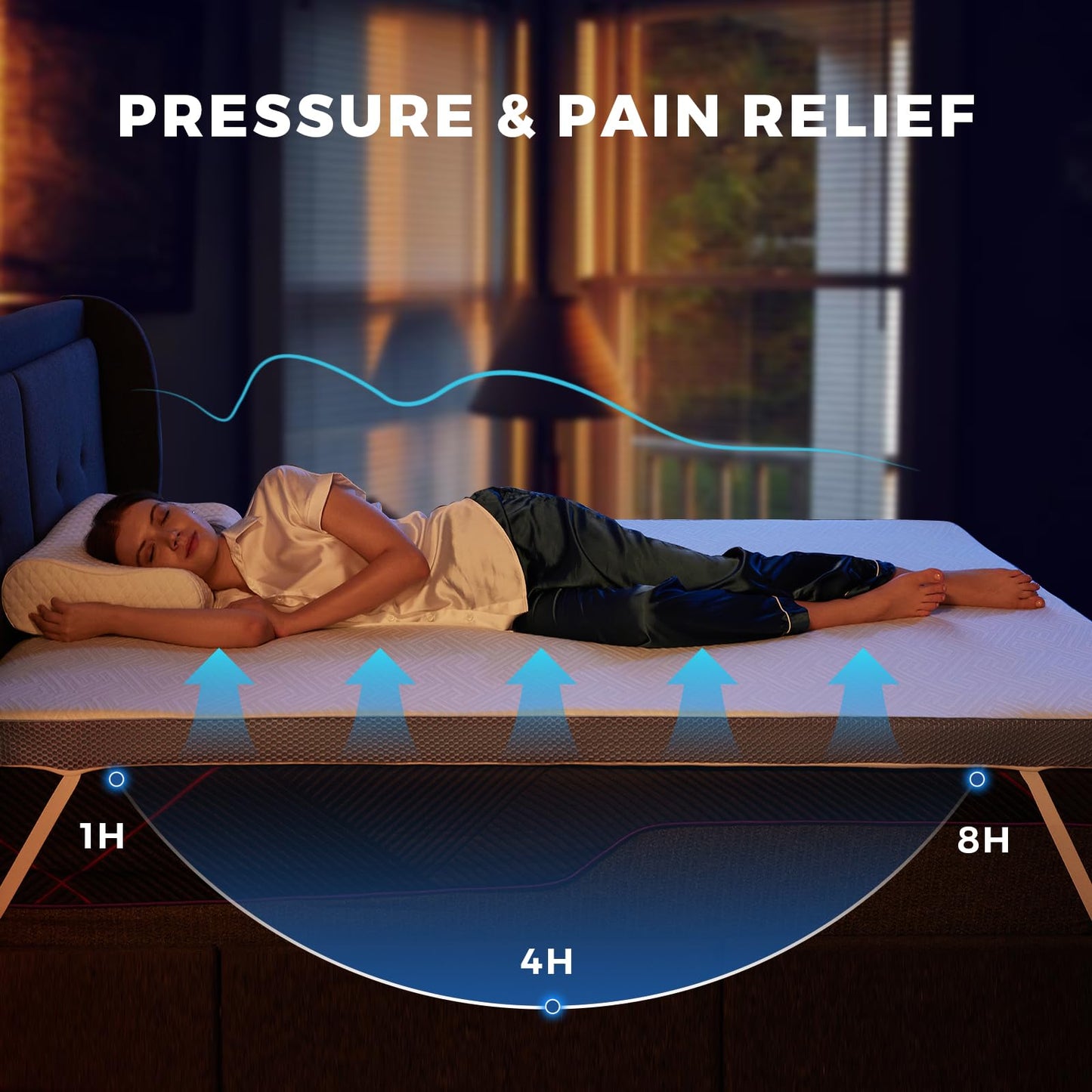 BedsPick Queen Mattress Topper Memory Foam, 3 Inch Queen Size Mattress Toppers, Cooling Mattress Bed Topper, Washable Cover, Elastic Band, Breathable Mattress Topper for Back Pain Relief, CertiPUR-US