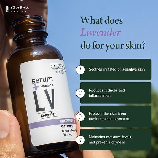 CLARA'S NEW YORK Glycolic Acid Facial Serum with Vitamin E for Exfoliating Smoothing Glowing Face Skin - Made in USA 30ml (1Fl/Oz) (Lavender)