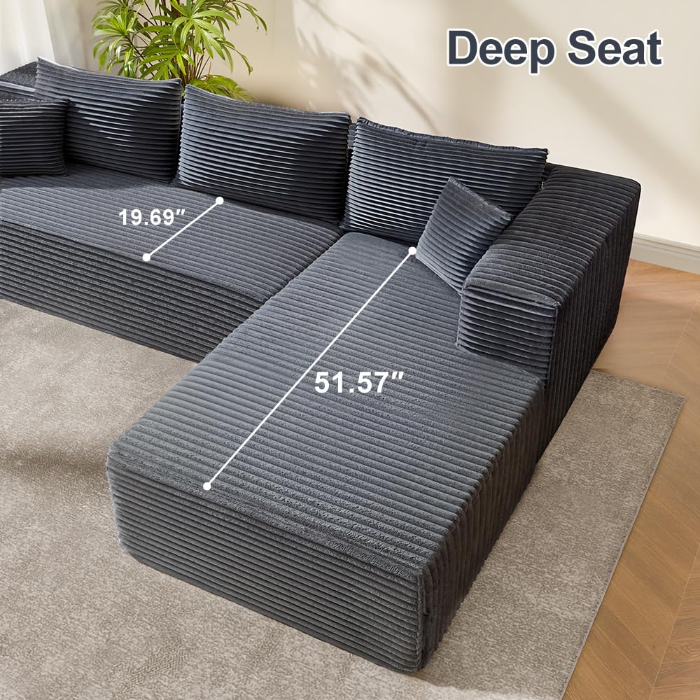 ComeWay 104" Sectional Couches for Living Room, Modular Sectional Sofa with Deep Seat, L-Shape Couch with Chaise, Cloud Couch for Living Room Bedroom, No Assembly Required (Flannel, Right)
