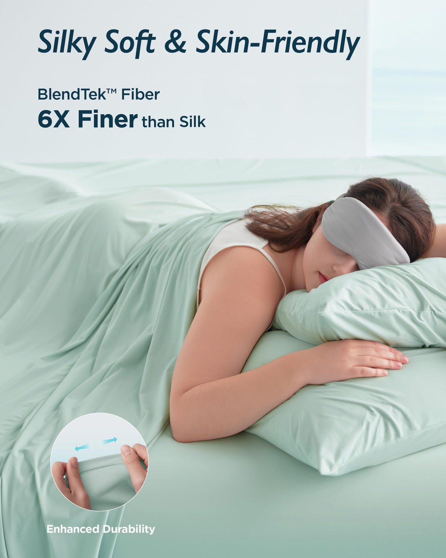 Breescape Cooling Sheet Set King Size - BlendTek™ Dry & Cool Technology for Hot Sleepers and Night Sweats, Q-Max>0.46 Tech, Deep Pocket Up to 18", 360° Elastic Band, Mint Green