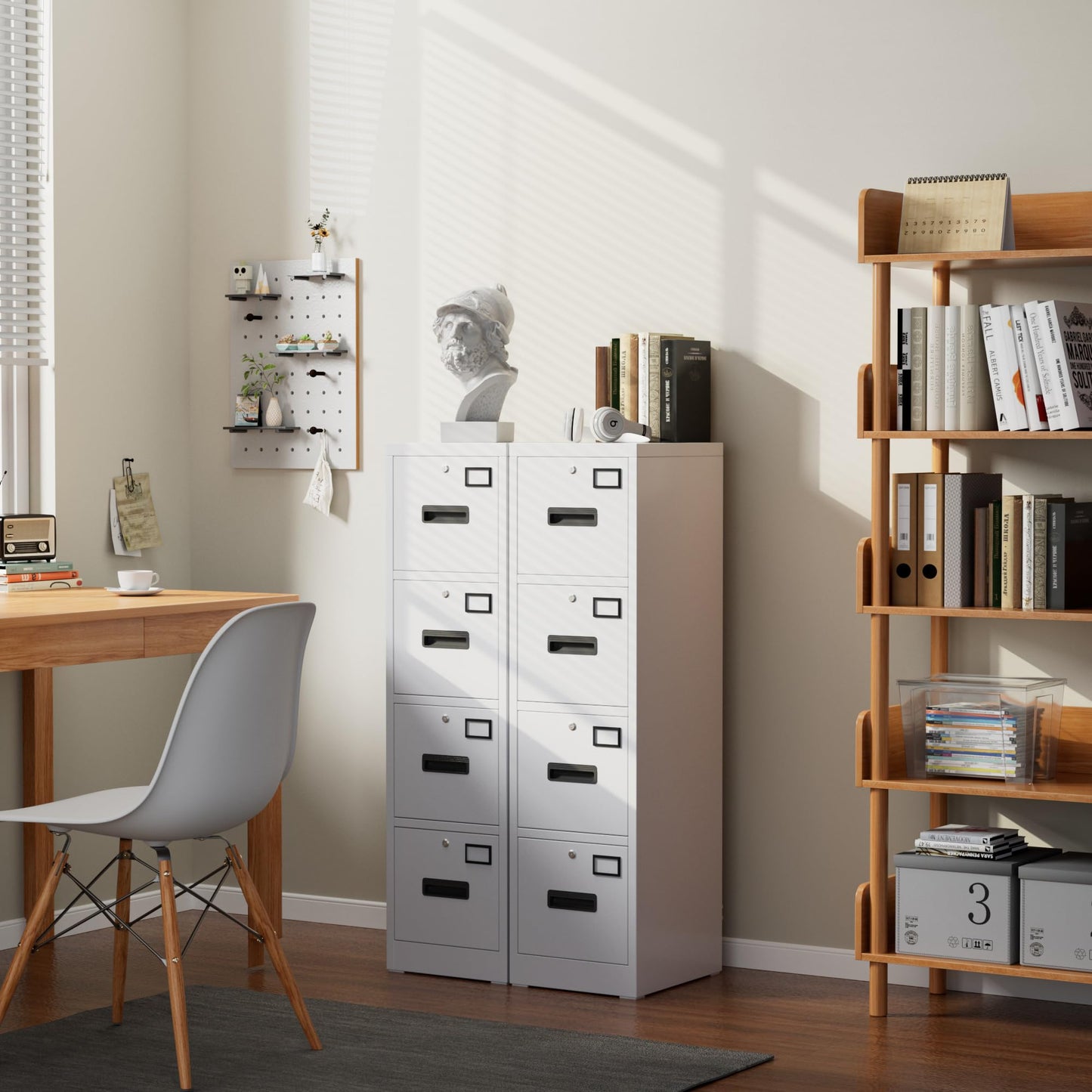 Reemoon Vertical File Cabinet with 4 Drawers,Metal Filing Storage Cabinet with 4 Lock, A4 Letter/Legal Size for Home Office School, Assembly Required,White