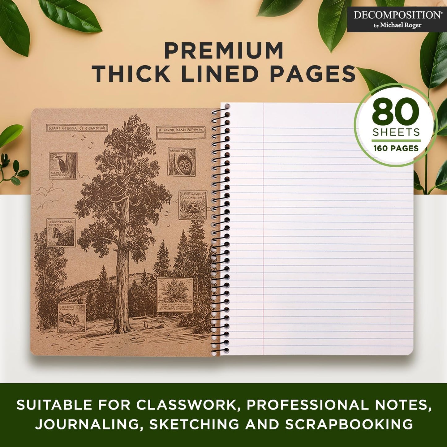 Decomposition Fields of Plenty College Ruled Spiral Notebook - 9.75 x 7.5 Journal with 160 Lined Pages - 100% Recycled Paper - Cute Notebooks for School Supplies, Home & Office - Made in USA