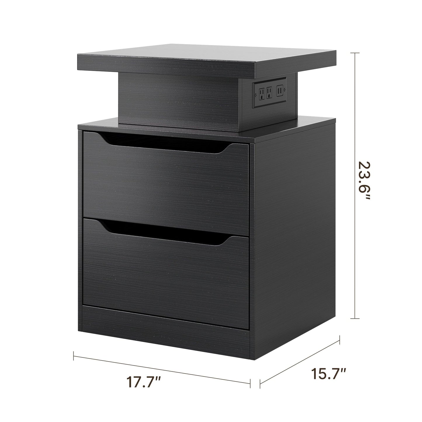 Gizoon Nightstand with Charging Station, 2 Drawers, Night Stand Set 2 with LED Lights, Modern Wood Bedside Table, End Side Table with Storage for Bedroom