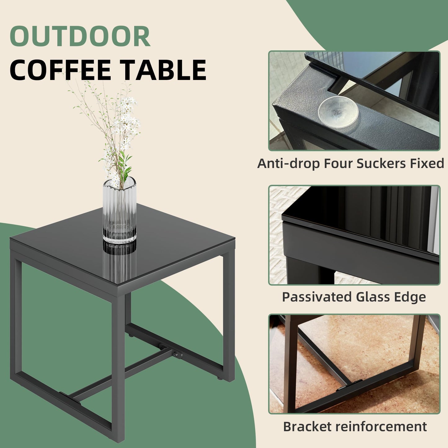 ELEGIBLISS 3-Piece Patio Furniture Set, Wicker Rattan Chairs with Coffee Table, Metal Frame, for Outdoor Balcony, Porch