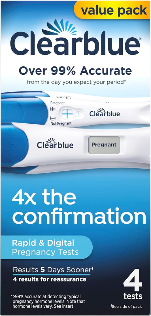 Clearblue Pregnancy Test Combo Pack, 4ct - Digital with Smart Countdown & Rapid Detection - Value Pack