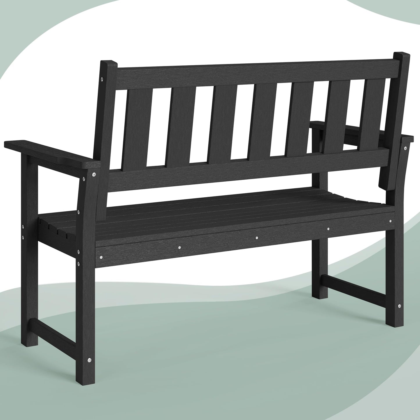 ACUEL HDPE Memorial Bench – 50'' Weatherproof Durable Outdoor Bench, 2-Person Park Bench, Easy to Move, Multi-Purpose Design Ideal for Porch, Patio, Church, and School (Black)