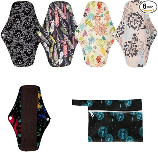 5 Medium Panty Liners 1 Wet Bag Mama Cloth Reusable Washable (Splatter, M Panty Liners)