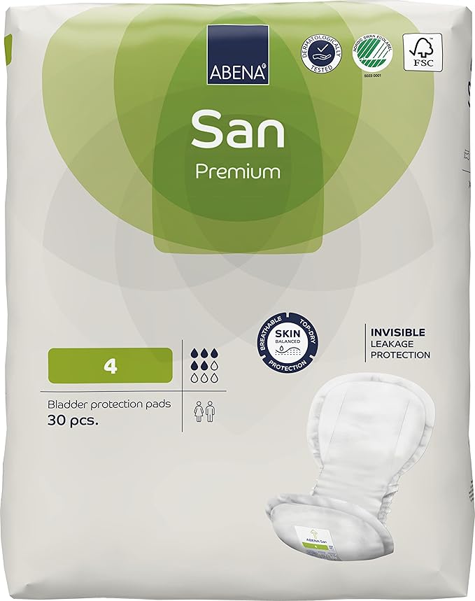 Abena San Premium Incontinence Pads, Moderate Absorbency, (Sizes 4 to 7), Size 4, 180 Count