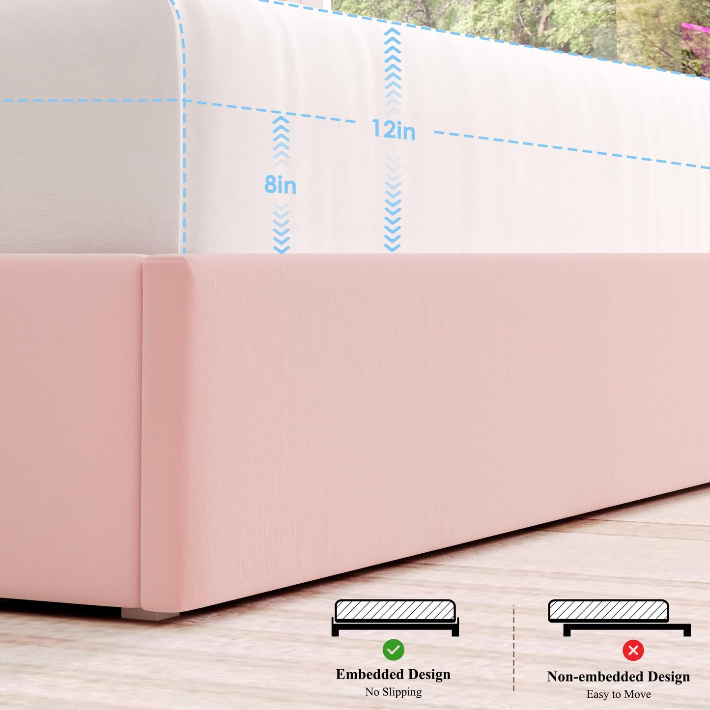 HOSTACK Full LED Bed Frame with Storage Headboard and Charging Station, Girls Bed Frame with 4 Drawers and USB Ports, Velvet Upholstered Platform Bed Frame with Bookcase, No Box Spring Needed, Pink