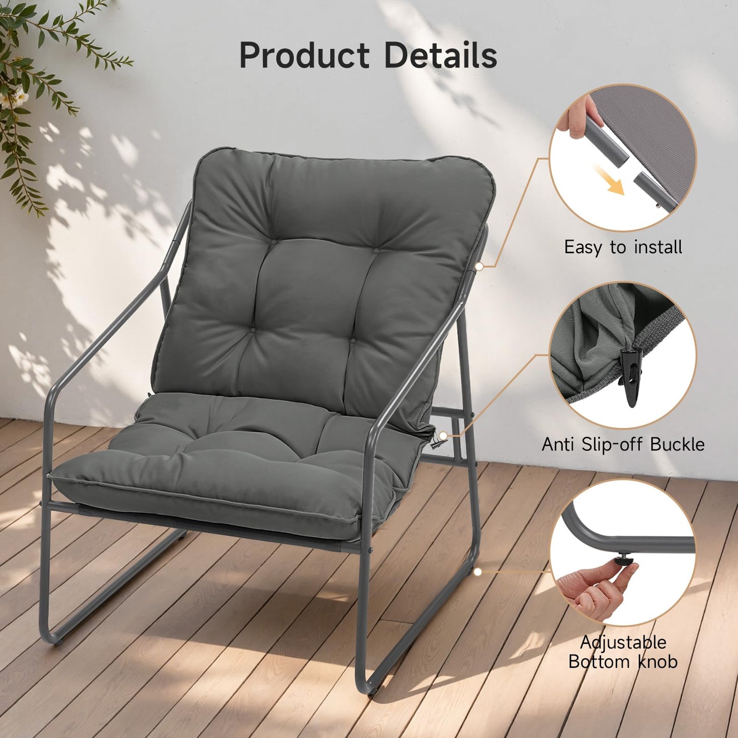 ONBRILL 3 Pieces Patio Furniture Set, Outdoor Conversation Set with 2 Outdoor Chairs and Coffee Table, Outdoor Furniture for Porch Garden Poolside Balcony Backyard, Grey