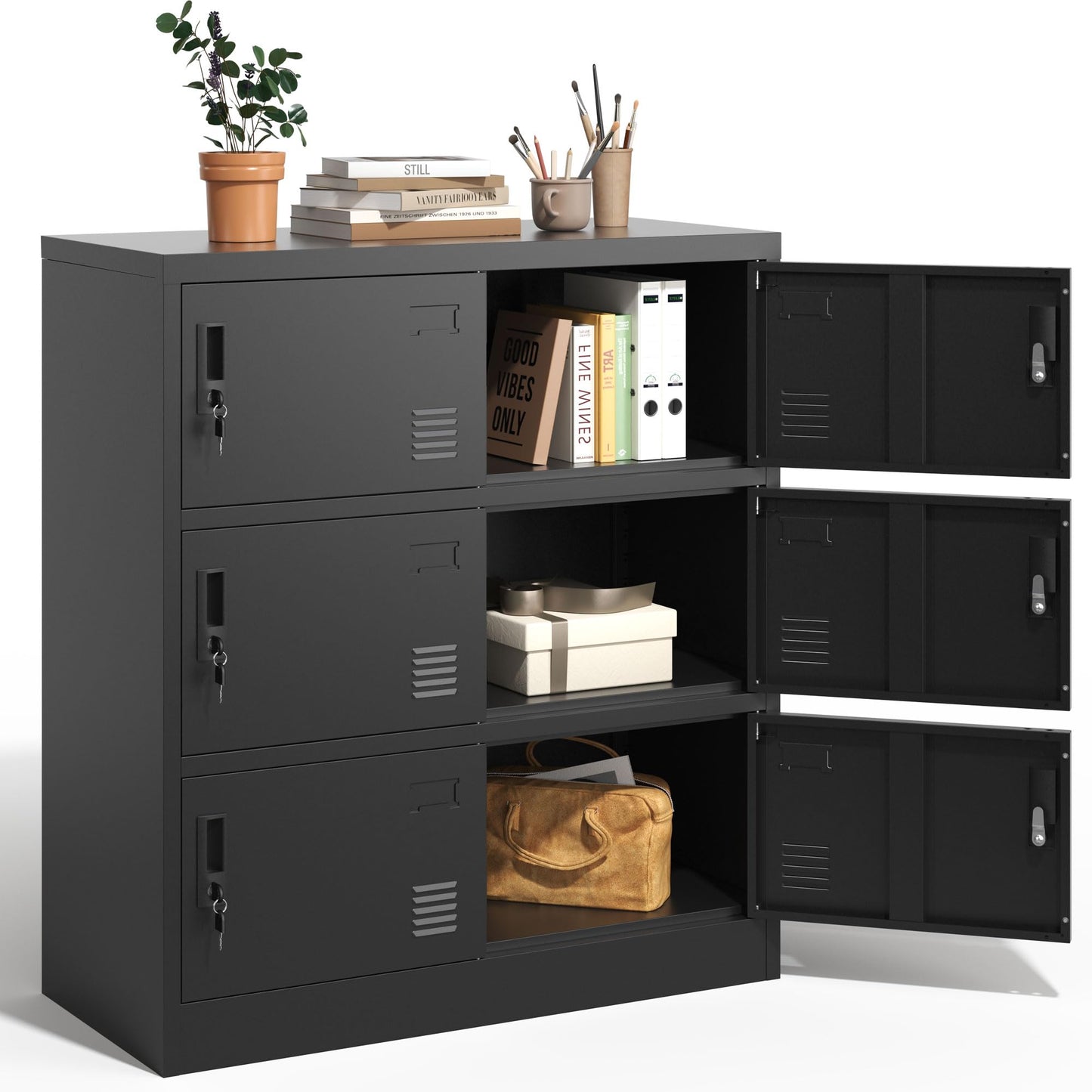 VIYET Employee Storage Locker,6 Door Storage Locker,Metal Locker for Employees Office Steel Gym Lockers with Card Slot,Office Storage Lockers for Home,School(Black)