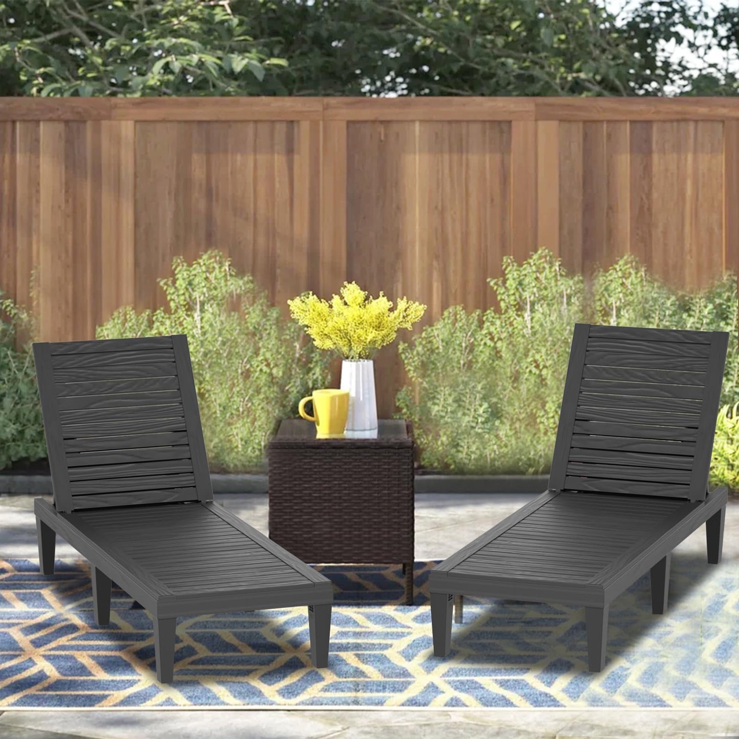 EasyUp Resin Chaise Lounge Chairs with 5-Position Backrest, UV & Fade-Resistant, Waterproof for Garden, Pool, Beach & Patio (Set of 1-Black)