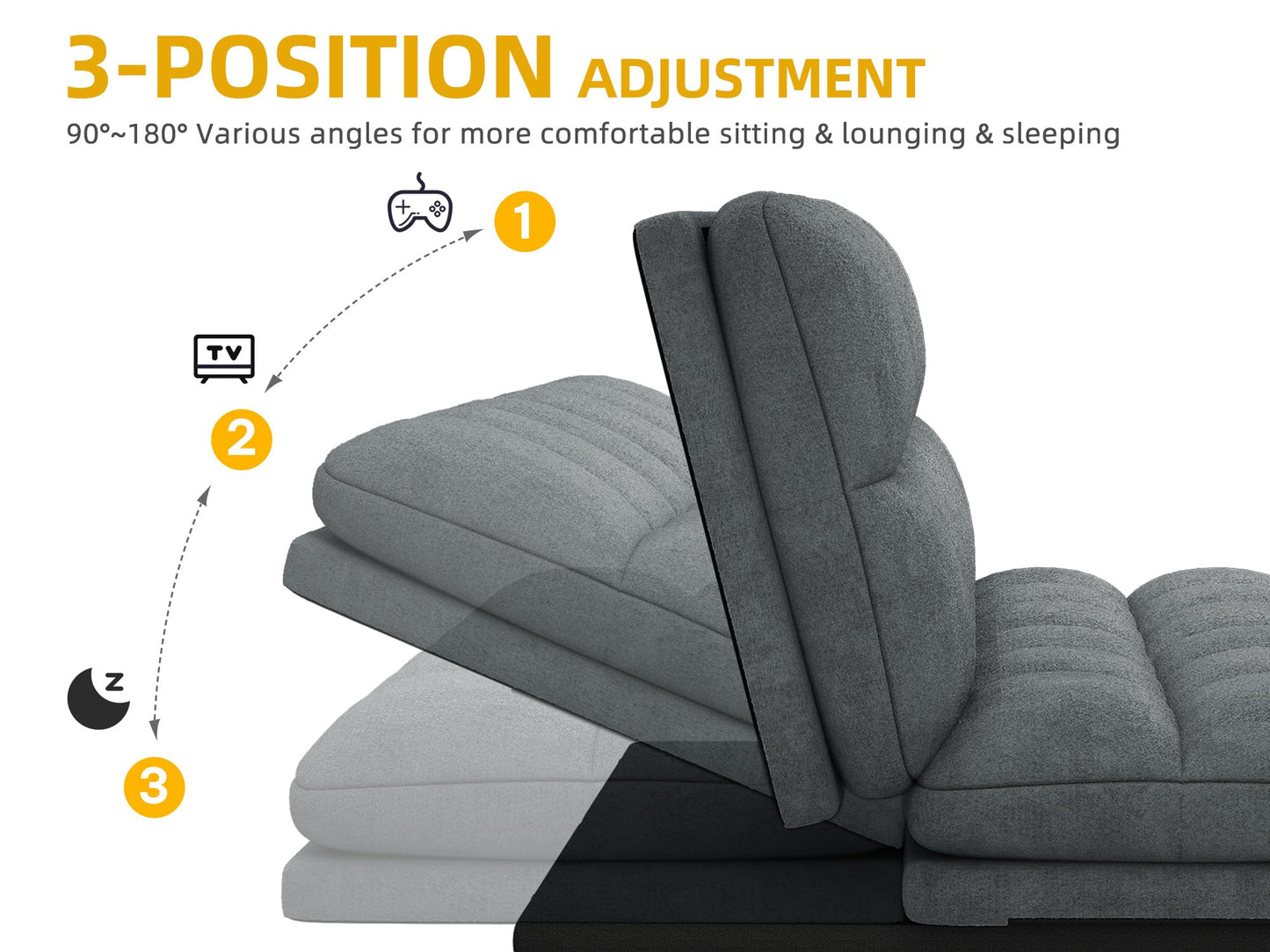 DWVO Multifunctional Futon Sofa Bed, Convertible Sleeper Sofa, 70" Folding Futon Set for Living Room Home Office Aprtment, Modern Folding Couch with Adjustable Backrest & Armrests, Grey