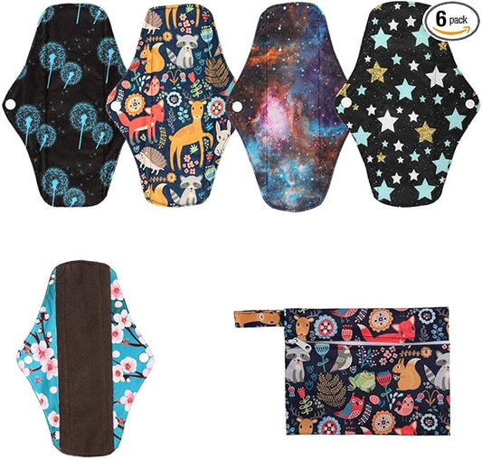 5 Cloth Menstrual Pads 1 Wet Bag M Panty Liners Reusable Washable (Sunflowers, M Panty Liners)