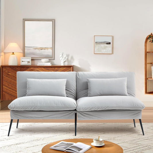 BRTHORY 3 in 1 Convertible Sofa Bed, Multi-Functional Futon Couch with Adjustable Backrest, Fabric Couch Sleeper Guest Bed for Loveseat Recliner Living Room,Light Grey