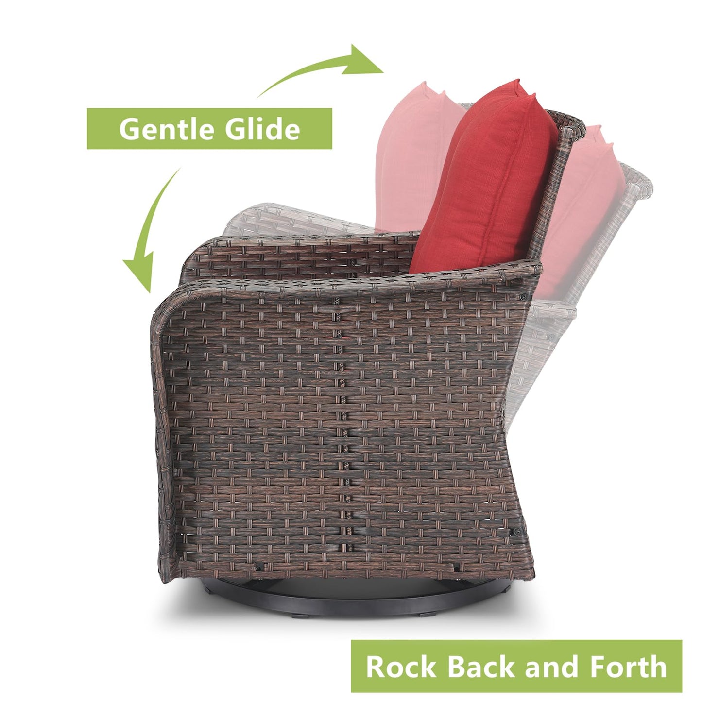Rilyson Outdoor Patio Swivel Rocker Chairs - 2 PC Wicker Rattan Patio Rocker Glider Chair Set with High Back,Comfy Cushions and Deep Seating for Porch Deck Backyard Garden(Brown/Red)