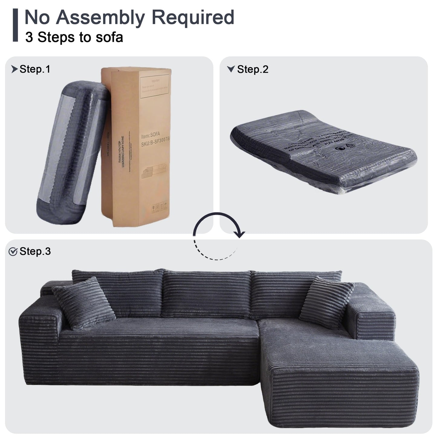 ComeWay 104" Sectional Couches for Living Room, Modular Sectional Sofa with Deep Seat, L-Shape Couch with Chaise, Cloud Couch for Living Room Bedroom, No Assembly Required (Flannel, Right)