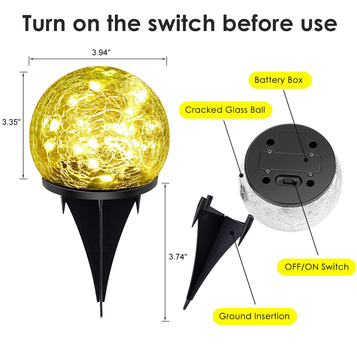 Keevvon 2 Pack 60 LED Solar Garden Lights Outdoor Decoration, Cracked Glass Solar Globe Lights, Upgraded Waterproof Warm White Ball Lights for Yard Pathway Patio Halloween Christmas Outside Decor