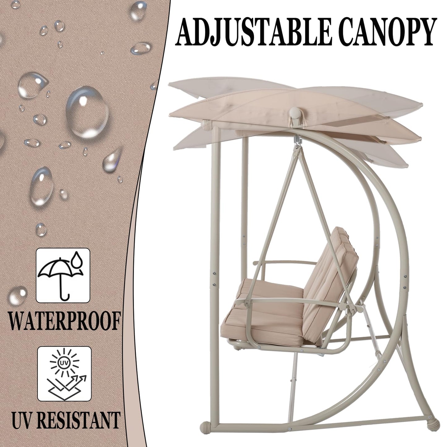 DAYAOUTDOOR Patio Swing with Canopy, Outdoor Swinging with Stand, Backyard Swings for Adults, 2 in 1 Porch Swing Bed, Outdoor Patio Swings,Yard Heavy Duty Covered Patio Swing, Khaki