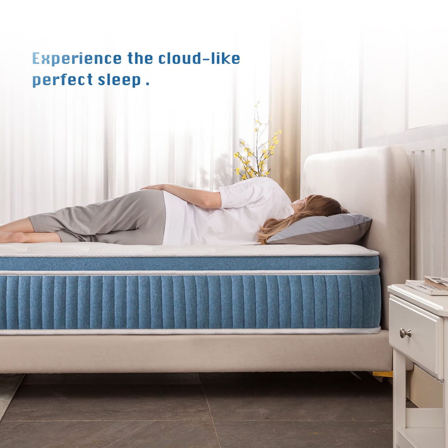 Rimensy King Mattress, 14 Inch Hybrid Mattress in a Box, Gel Foam Mattress, Individually Wrapped Pocket Coils Innerspring Mattress, Support & Pressure Relief, Medium, 76"*80"*14"