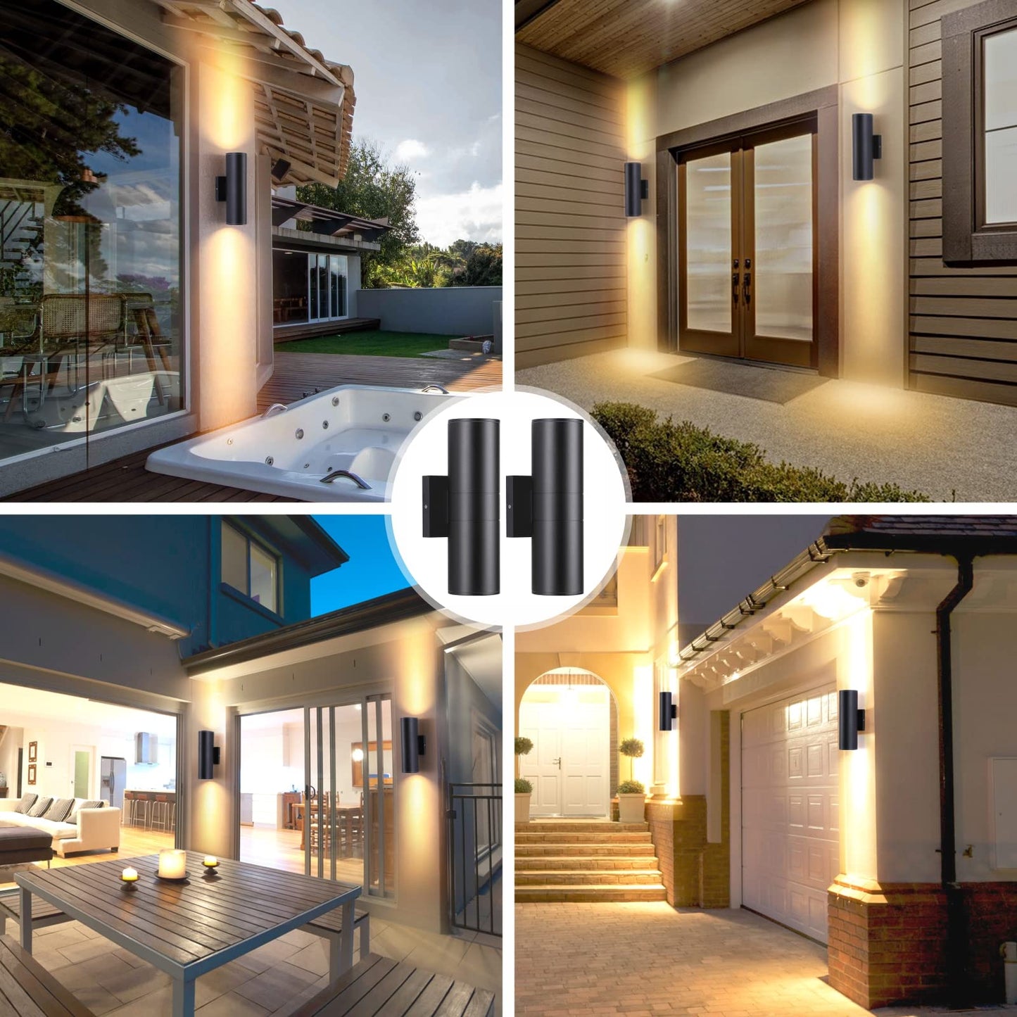 DAKAFUL Outdoor Wall Lights 2 Packs, Integrated LED Cylinder Up Down 12W 2700K Modern Aluminum Light, Waterproof Exterior Light for Porch Patio Door