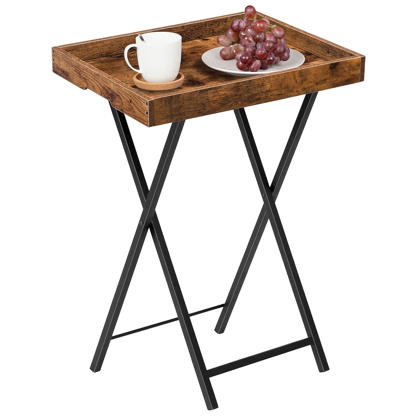 HOOBRO TV Tray Table, Folding Table with Removable Serving Tray, Stable TV Tray Snack Table for Small Space, Portable End Table, for Snacks and Meals in Living Room, Rustic Brown BF29BZ01