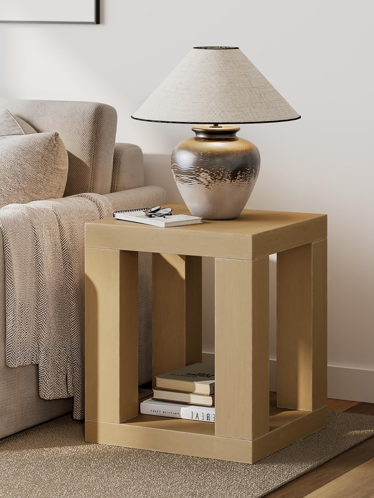 ModernMate Rectangular Side Table, 2-Tier Wooden Bedside Table with Sturdy Frame, Modern End table with Open Shelf Storage, 23.62" Compact Night Stand for Living Room, Bedroom or Small Spaces, Natural