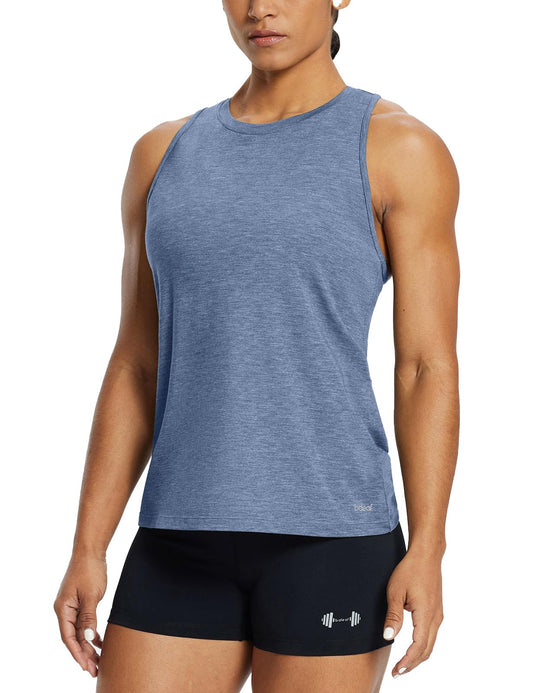 BALEAF Women's Workout Tank Tops Racerback Athletic Running Muscle Tank Gym Tennis Shirts Exercise Fitness Heather Blue XS