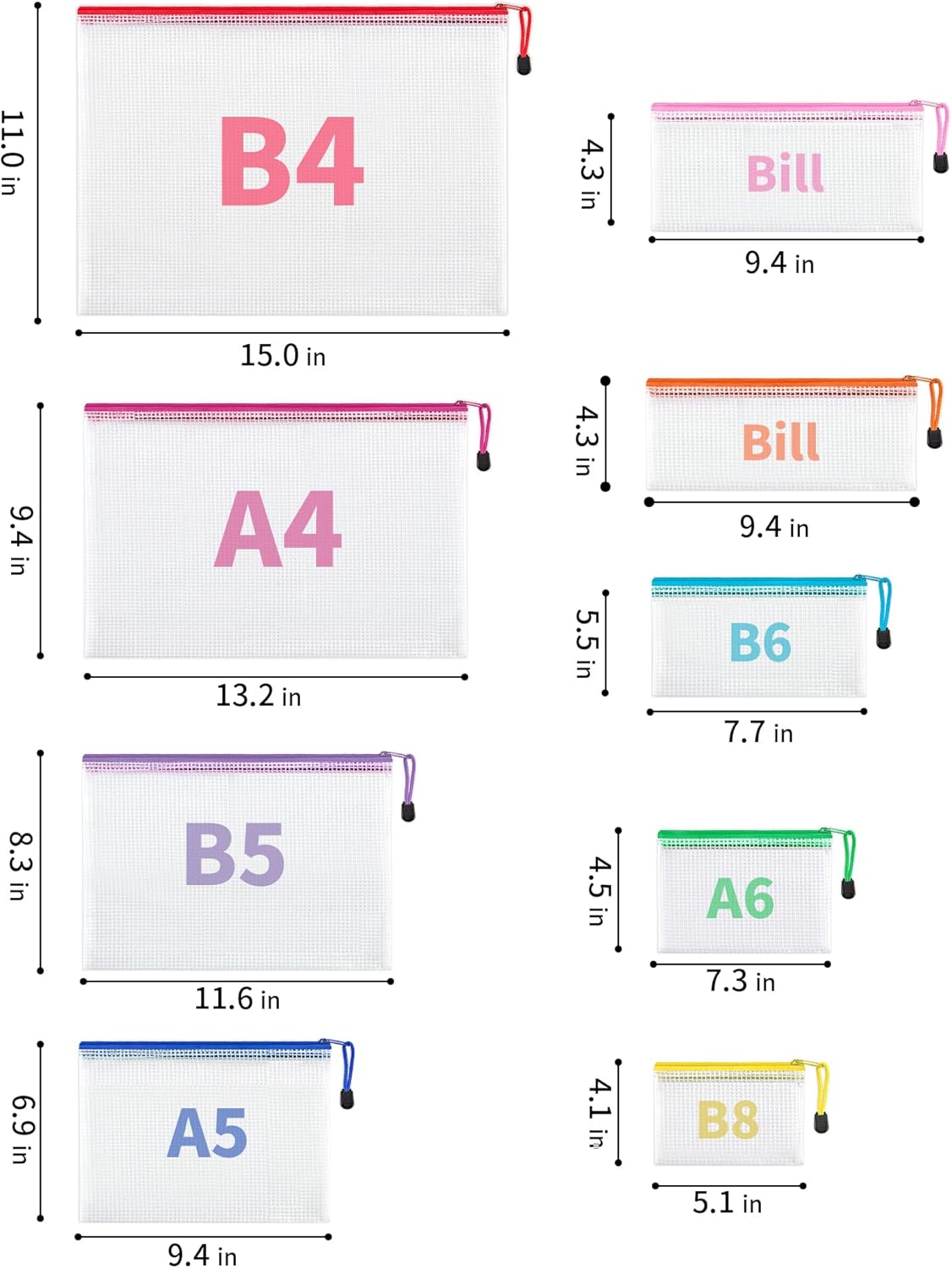 JARLINK 20 Pack 8 Sizes Mesh Pouch, 9 Colors, Waterproof Zipper File Bags Document Multipurpose Travel Bags for Office, School, Board Game, Puzzles, Cosmetics, Travel Accessories, and Home Organize