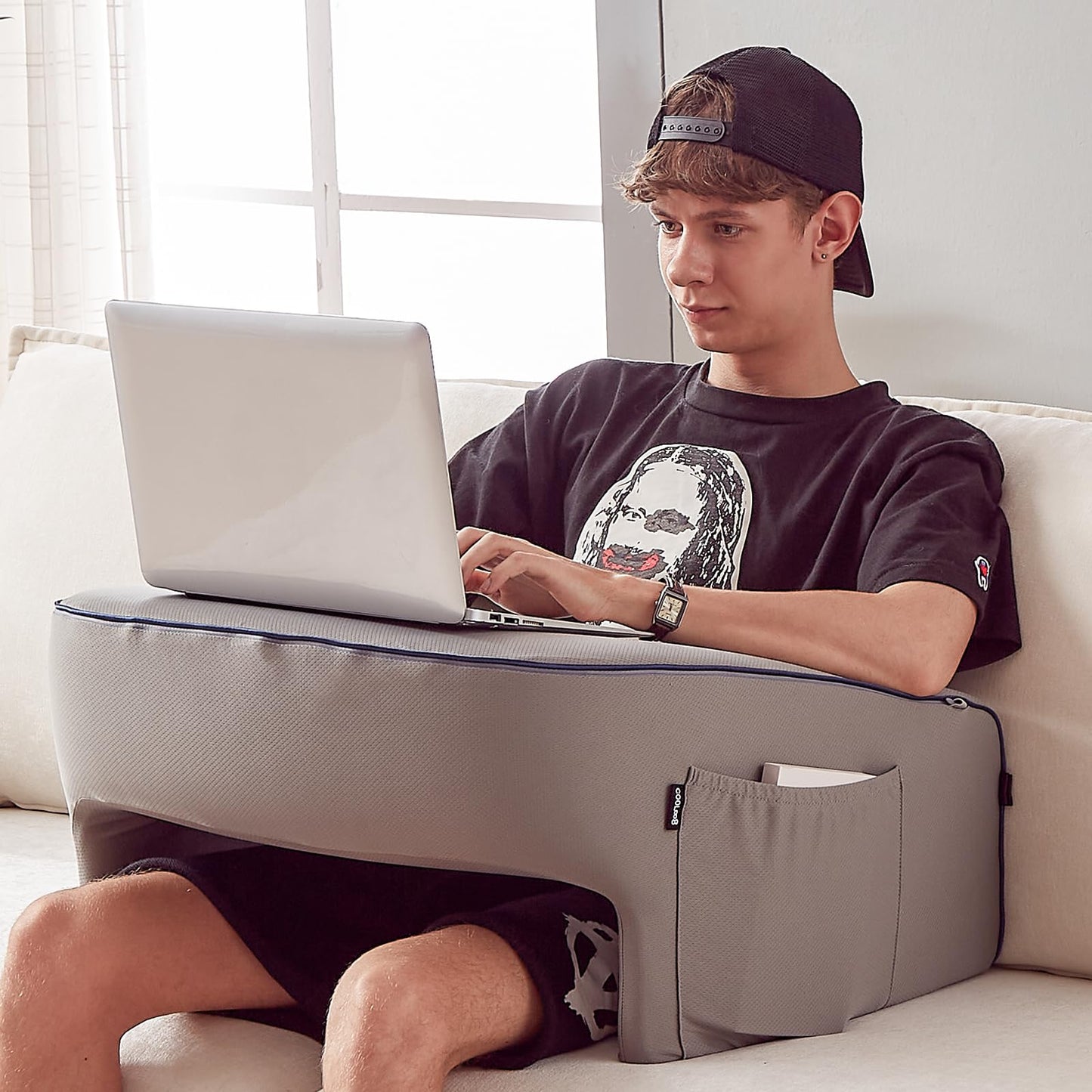 cooloo8 Reading Pillow for Gaming, Extra Large Laptop Pillow for Adult, Memory Foam Lap Desk Gaming Pillow for Reading, Working, Playing Steam Deck Switch or Sitting in Bed Floor Sofa(Grey)