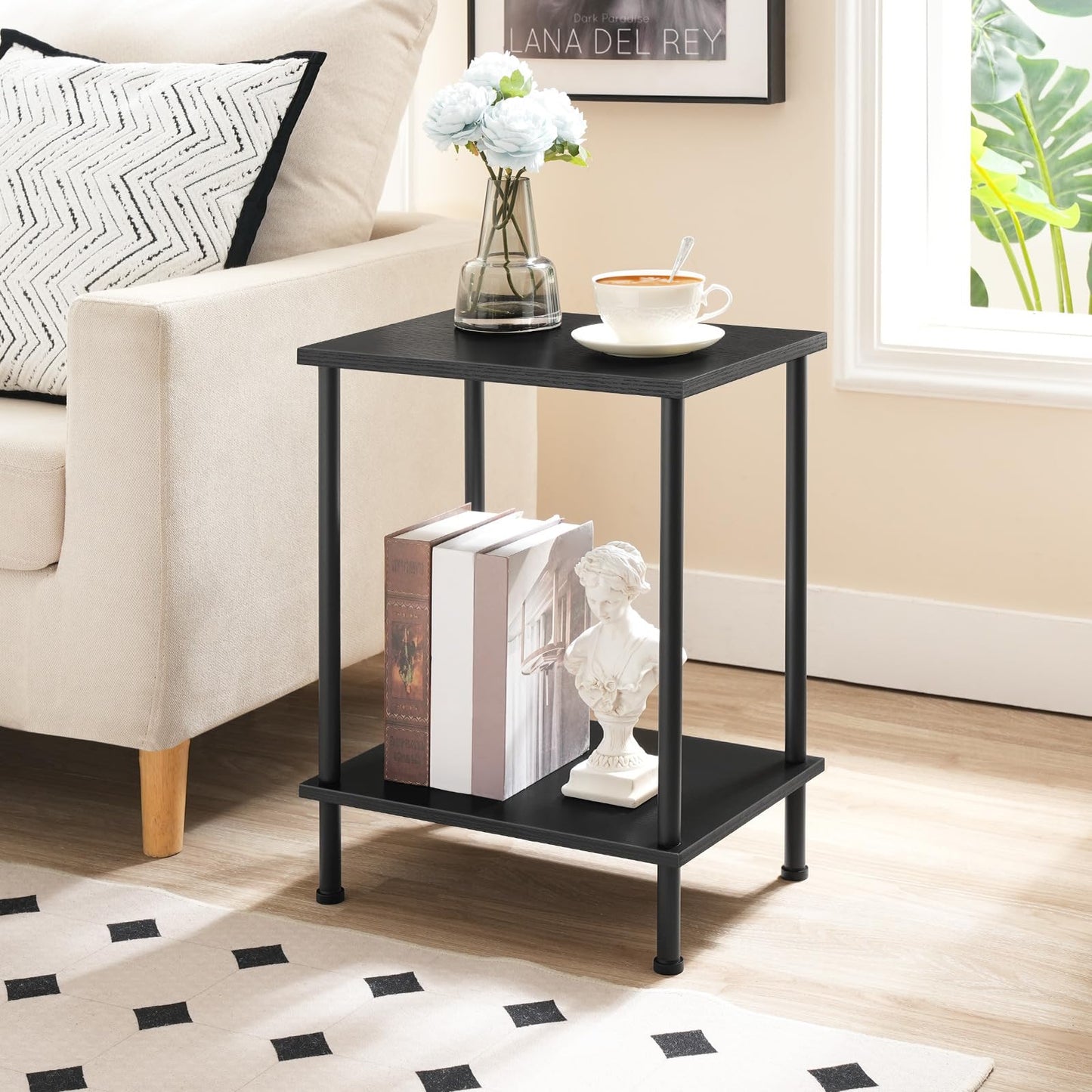 HOOBRO End Table Set of 2, Small Side Table, Nightstand with 2-Layer Storage Shelves, Sofa Table for Small Spaces, Living Room, Bedroom, Stable Frame, Easy Assembly, Black BB09BZP201